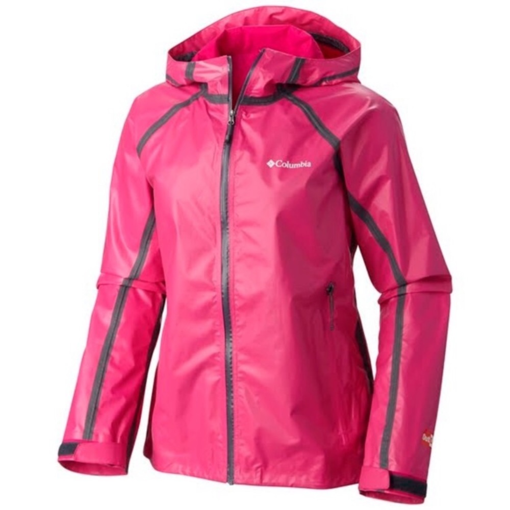 Small bright pink Columbia rain coat